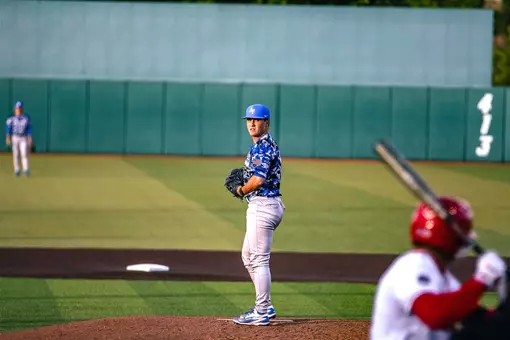 Aiden Poe readies to wind up on the mound in game one at New Mexico