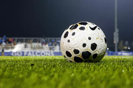 A soccer ball rests on the pitch at Cadet Soccer Stadium