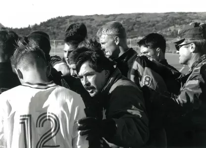 Lou Sagastume coaching up Air Force men's soccer players
