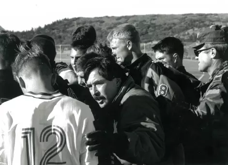 Lou Sagastume coaching up Air Force men's soccer players