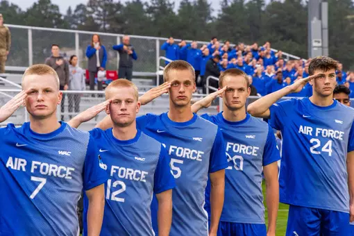 Air Force Players Salute During the Pregame National Anthem
