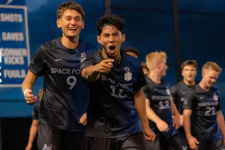 Logan Zaa celebrates a goal against UTRGV
