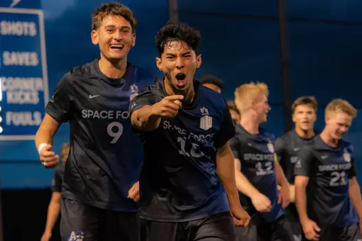 Logan Zaa celebrates a goal against UTRGV