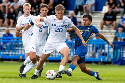 Ben Brophy contests the ball at midfield against UC Riverside