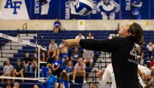 Ella Vogel at libero in the Falcons' exhibition against Colorado School of Mines.