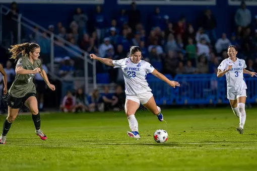Maddy Walsh prepares to shoot against Army at Cadet Soccer Stadium
