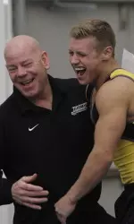 Kip Webber celebrates his score with head coach Doug Van Everen