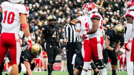 WEST POINT, NY - OCTOBER 20: Cam Thomas #4 of the Army Black Knights during a game against the Miami of Ohio RedHawks at Michie Stadium on October 20, 2018 in West Point, New York. (Photo by Dustin Satloff/Getty Images) *** Local Caption *** Cam Thomas