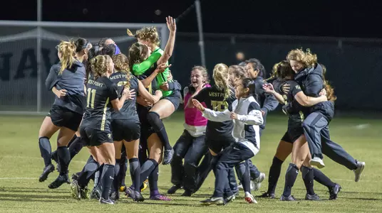 Army celebrates after beating Navy, 1-0, in double overtime in the Patriot League Tournament