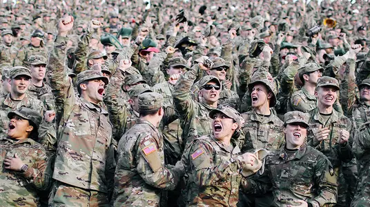 Corps of Cadets react after Army defeats Air Force 17-14 on Nov. 3.