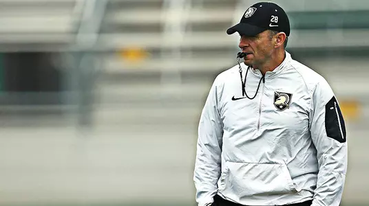 Head football coach Jeff Monken looks on during Army's practice at the 2018 Lockheed Martin Armed Forces Bowl