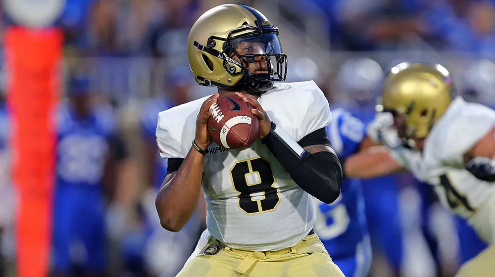 Aug 31, 2018; Durham, NC, USA; Army Black Knights quarterback Kelvin Hopkins Jr. (8) looks to pass against Duke during the first half at Wallace Wade Stadium. Mandatory Credit: Danny Wild-USA TODAY Sports