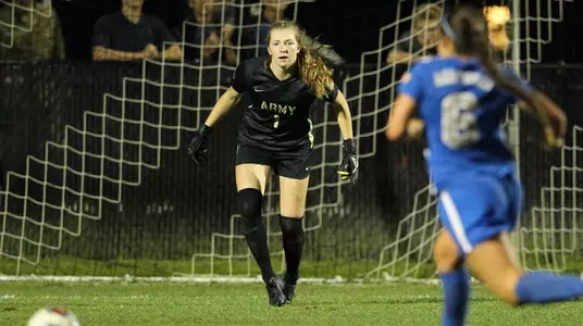 Sydney Cassalia preparing to make a save vs. Air Force
