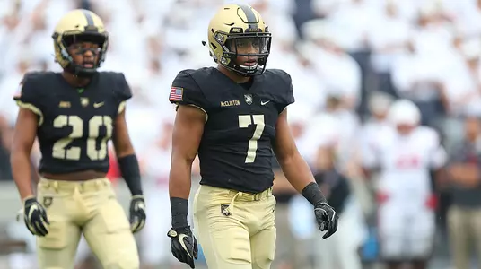 Junior safety Jaylon McClinton looks to the sideline during Army's 38-14 win over Liberty on Sept. 8.