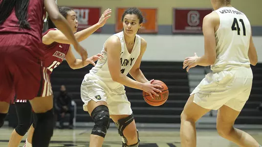 Jess Lewis looks for an open player during Army's 65-50 victory over Lafayette on Jan. 16, 2019.
