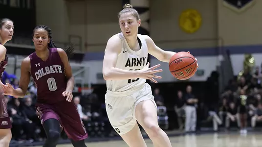 Lindsey Scamman drives to the hoop against Colgate in a 70-58 loss on Jan. 30, 2019.