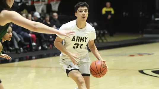 Alisa Fallon dribbles for a jump shot against Loyola in Army's 60-57 win on Jan. 6, 2019.