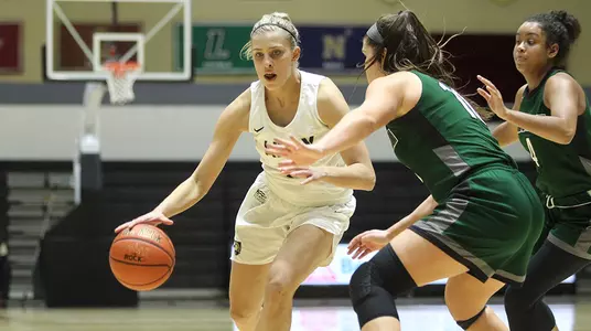 Madison Hovren dribbles down the lane in Army's 69-57 win over Loyola on Jan. 6, 2019