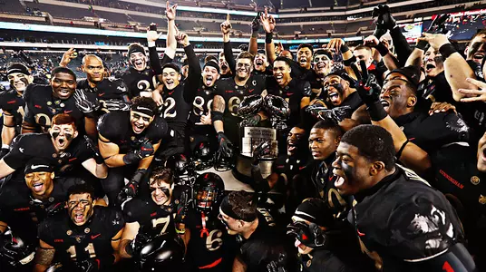 The 2018 Army Football team celebrates after winning the CIC Trophy in back-to-back seasons for the first time in program history.