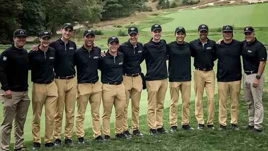 The Army Golf Team took a team photos after defeating Navy 6.5-4.5 at Pine Valley Country Club on Oct. 6, 2019.