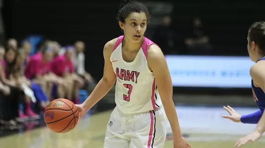 Jess Lewis dribbles during Army's game against American on Feb. 9, 2019