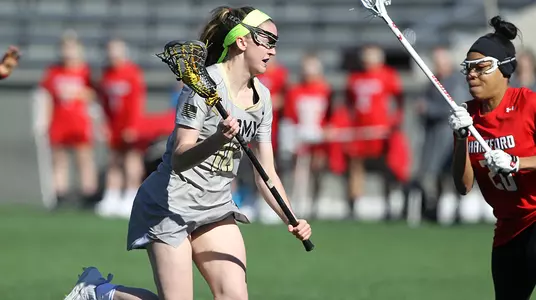 Samantha Stewart charges toward the goal against Hartford on Feb. 16, 2019.