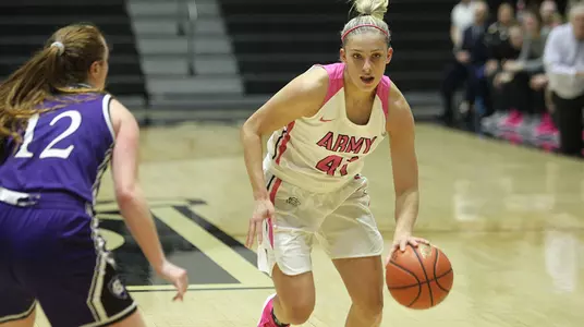 Madison Hovren looks for a lane in Army's win over Holy Cross on Feb. 20, 2019