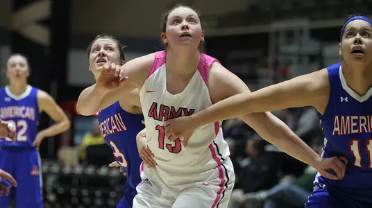 Kate Murray battles for a rebound during Army's game against American on Feb. 9, 2019