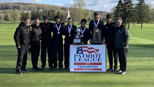 Men's Golf 2019 Patriot League Champions with a +1 score at Colgate's Seven Oaks Golf Course.