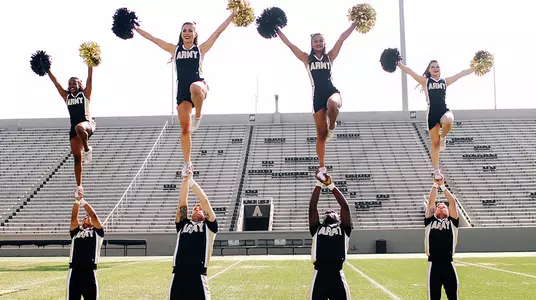 The Army Rabble Rousers during a preseason photoshoot at Michie Stadium.