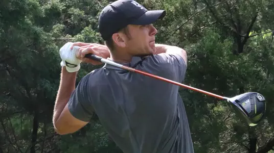 Matt Plunkett tees off at the NCAA Regionals at the UT Golf Club.