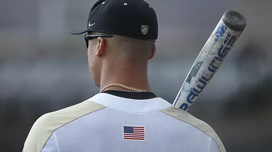 Andre Walden waits in the on-deck circle during Army's baseball contest.