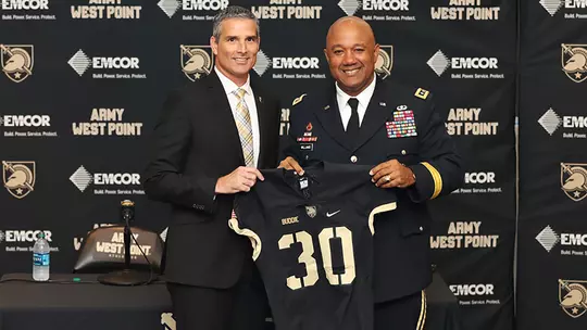 Mike Buddie officially introduced by Superintendent LTG Darryl Williams as Army's new Director of Athletics on May 31, 2019