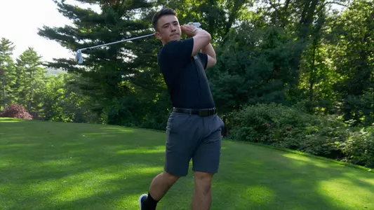 James McKee takes a swing at West Point Golf Course during a practice round.