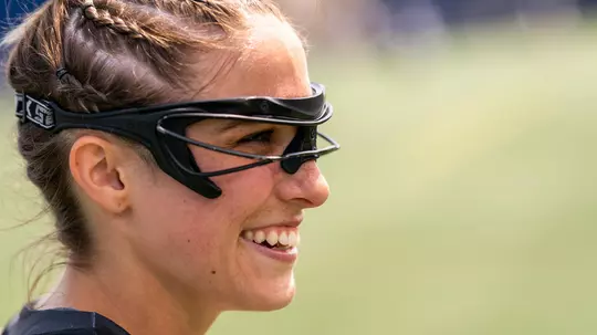 Taylor Korpela of the Army Black Knights before an NCAA Division I women's lacrosse game between the Army Black Knights and Navy Midshipmen at Navy Marine Corps Memorial Stadium on April 13, 2019 in Annapolis, MD.