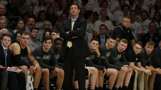 Army men's basketball head coach Jimmy Allen looks on during Army's game at Villanova in 2019.
