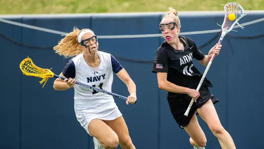 Rilee Scott of the Army Black Knights during an NCAA Division I women's lacrosse game between the Army Black Knights and Navy Midshipmen at Navy Marine Corps Memorial Stadium on April 13, 2019 in Annapolis, MD.