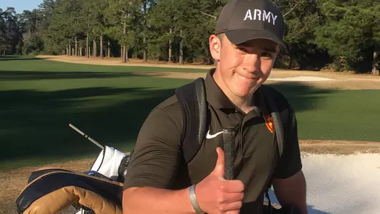 James McKee gives the thumbs up during the Palmetto Intercollegiate at Palmetto Golf Club in Aiken, SC.