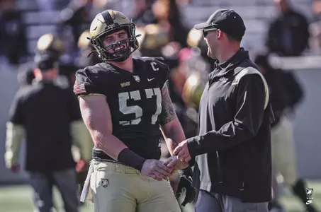 Oct 22, 2022; West Point, New York, USA; Army Black Knights offensive lineman Connor Bishop (57) warms up before the first half against the Louisiana Monroe Warhawks at Michie Stadium. Mandatory Credit: Danny Wild-USA TODAY Sports