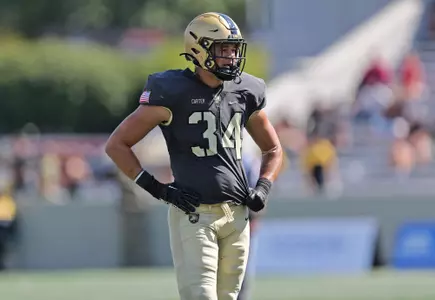 Sep 10, 2022; West Point, New York, USA; Army Black Knights outside linebacker Andre Carter II (34) during the second half against the UTSA Roadrunners at Michie Stadium. Mandatory Credit: Danny Wild-USA TODAY Sports