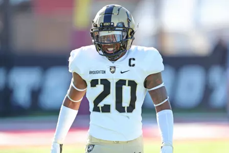 Nov 26, 2022; Amherst, Massachusetts, USA; Army Black Knights defensive back Marquel Broughton (20) warms up before the first half against the Massachusetts Minutemen at Warren McGuirk Alumni Stadium. Mandatory Credit: Danny Wild-USA TODAY Sports