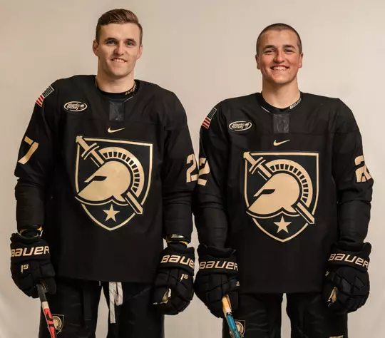 Michael Wilson and Noah Wilson during Army Black Knights hockey photo Day at the United States Military Academy on August 14, 2019 in West Point, New York.