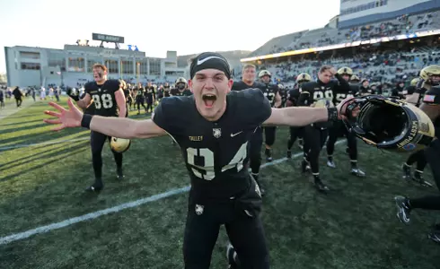 Nov 19, 2022; West Point, New York, USA; Army Black Knights kicker Cole Talley (94) celebrates after a win against the Connecticut Huskies at Michie Stadium. Mandatory Credit: Danny Wild-USA TODAY Sports