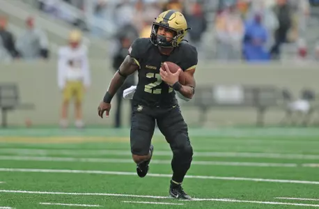 Oct 7, 2023; West Point, New York, USA; Army Black Knights running back Tyrell Robinson (21) runs with the ball against the Boston College Eagles during the second half at Michie Stadium. Mandatory Credit: Danny Wild-USA TODAY Sports