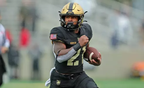 Oct 7, 2023; West Point, New York, USA; Army Black Knights running back Tyrell Robinson (21) carries the ball against the Boston College Eagles during the second half at Michie Stadium. Mandatory Credit: Danny Wild-USA TODAY Sports