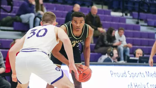 Josh Scovens Stares Down an Opponent At Holy Cross