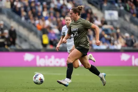 The Army Black Knights take on the Navy Midshipmen in Women’s Soccer at Subaru Park on October 10, 2025. (Isaiah Vazquez/Army)