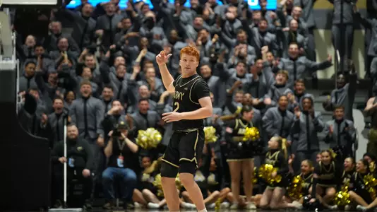 Ryan Curry Celebrates Made Three-Pointer Against Duke with Corps of Cadets