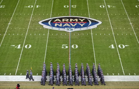 Dec 13, 2025; Baltimore, Maryland, USA; Cadets and Midshipmen from West Point and Annapolis march on to the field before the first half of the 126th Army-Navy game at M&T Bank Stadium. Mandatory Credit: Danny Wild-Imagn Images