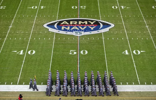 Dec 13, 2025; Baltimore, Maryland, USA; Cadets and Midshipmen from West Point and Annapolis march on to the field before the first half of the 126th Army-Navy game at M&T Bank Stadium. Mandatory Credit: Danny Wild-Imagn Images